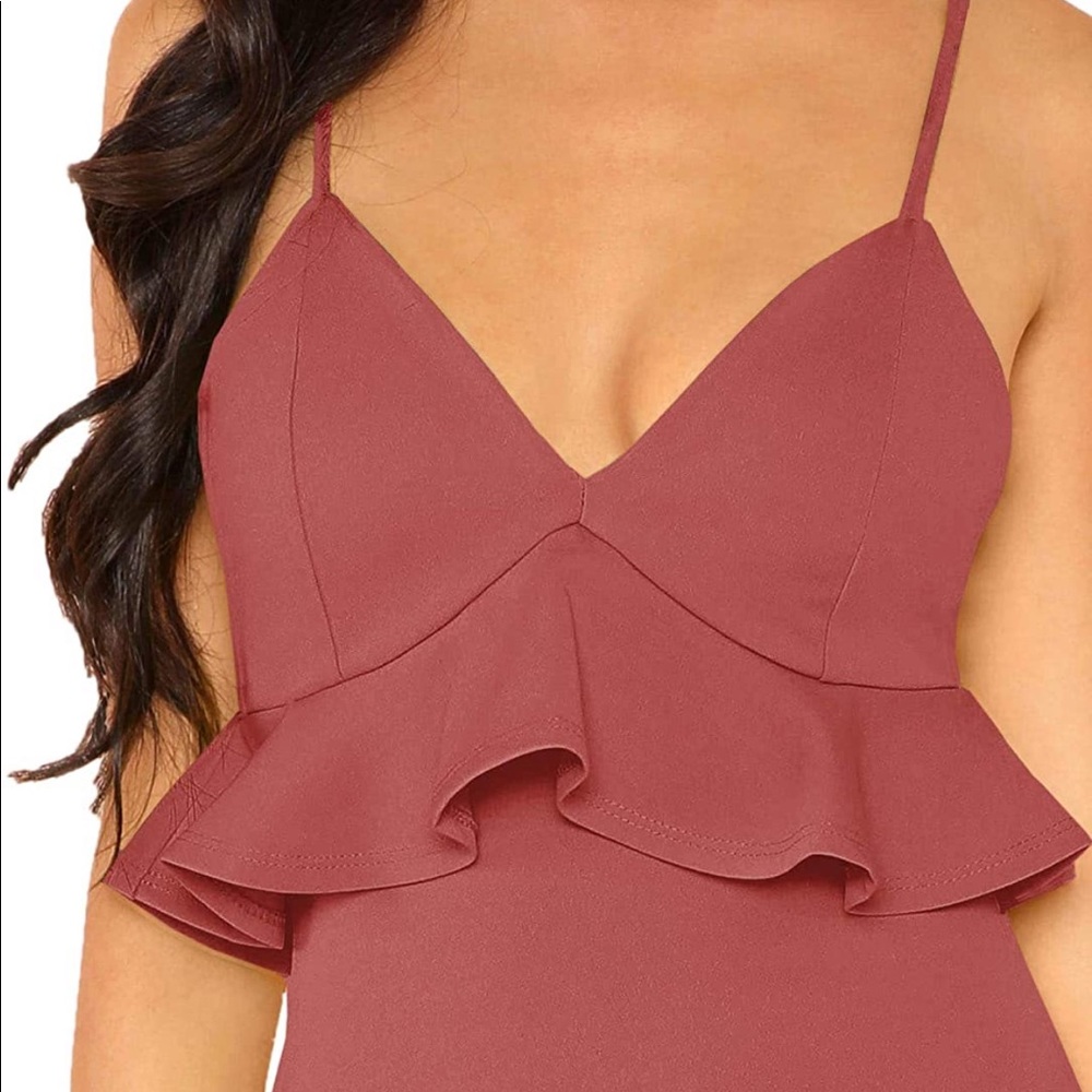 Women's V Neck Ruffle Hem Fishtail Bodycon Dress - Picture 3 of 12
